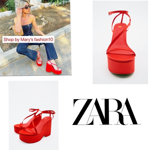 NWT ZARA CHUNKY SATIN STRAP WEDGE SANDALS blogger favorite - Picture 1 of 10